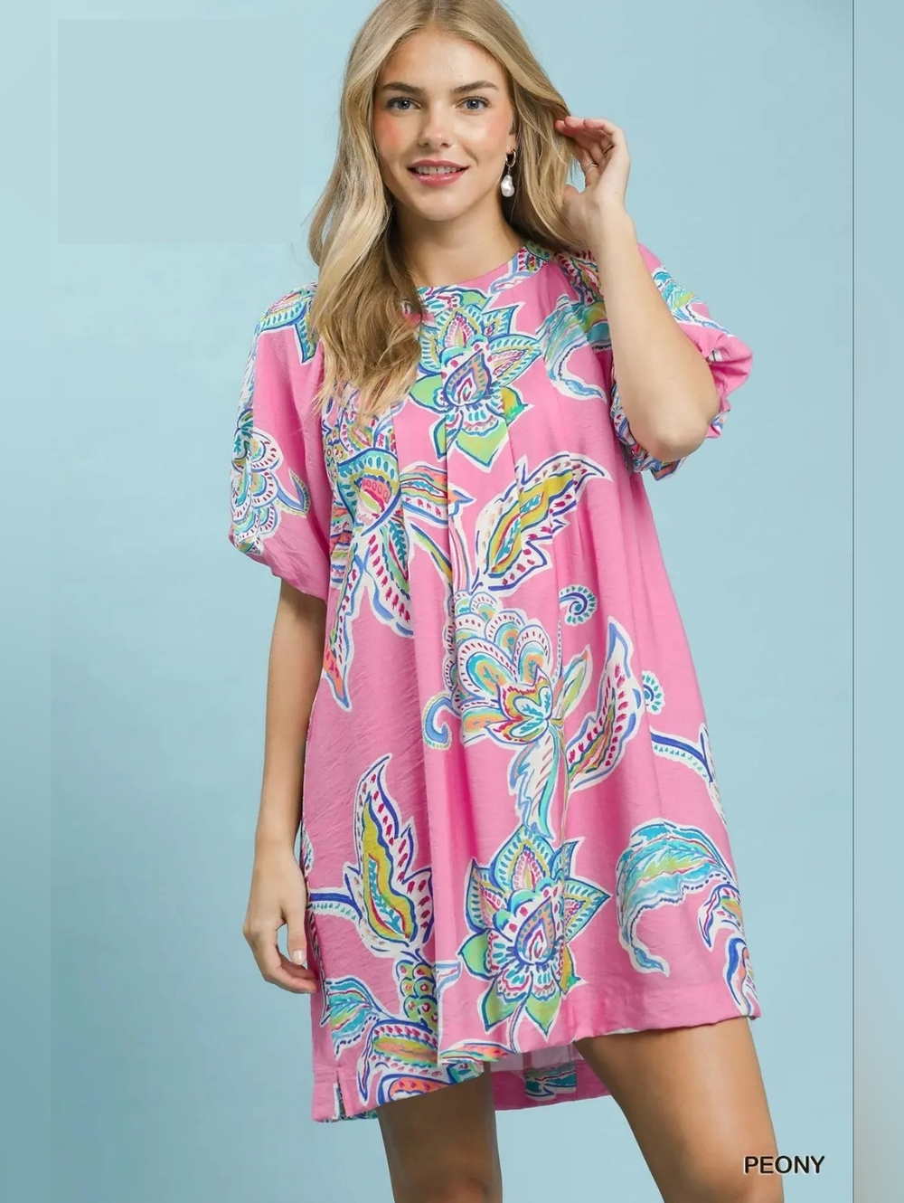 Umgee Boho Floral Print Mini Dress with Pockets